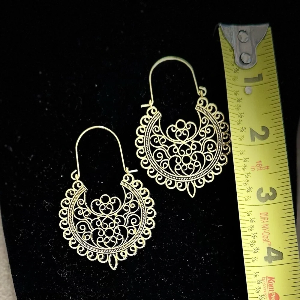 Gold Silver Tone Filigree Drop Earrings 2 Pairs 20 Earrings NEW Chunky Statement - Picture 5 of 9